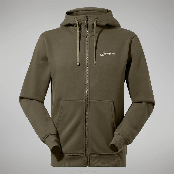 Berghaus moški pulover s kapuco s polno zadrgo in logotipom 6JTH148 oblačila temno zelena