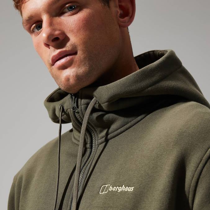 Berghaus moški pulover s kapuco s polno zadrgo in logotipom 6JTH148 oblačila temno zelena