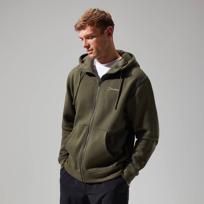 Berghaus moški pulover s kapuco s polno zadrgo in logotipom 6JTH148 oblačila temno zelena