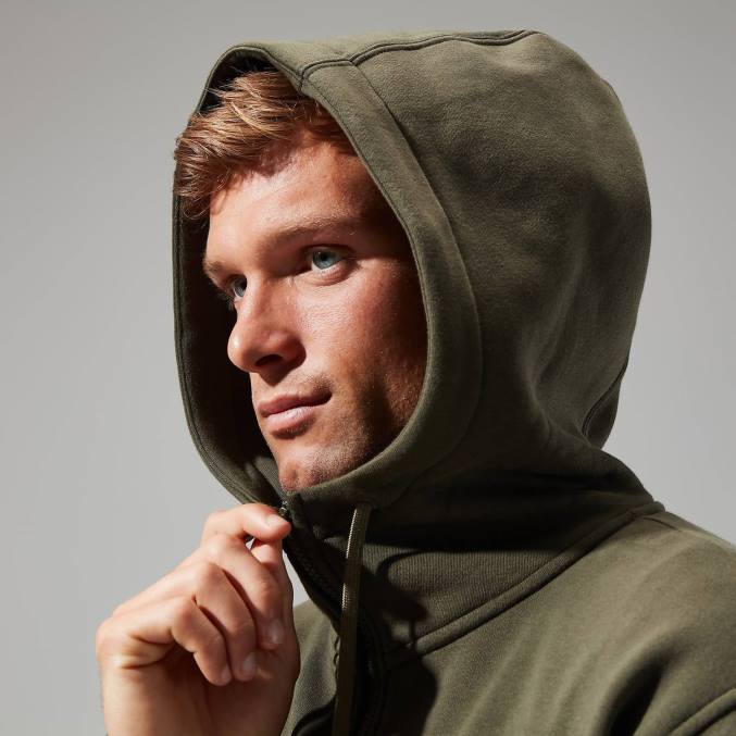 Berghaus moški pulover s kapuco s polno zadrgo in logotipom 6JTH148 oblačila temno zelena