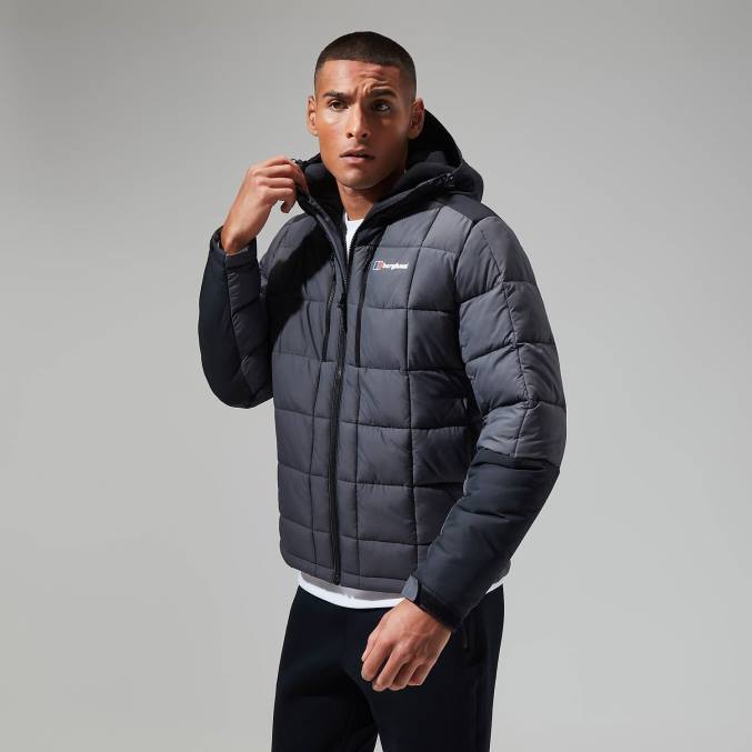 Berghaus moški menahan izolirana jakna s kapuco 6JTH90 oblačila črtasto siva/črna