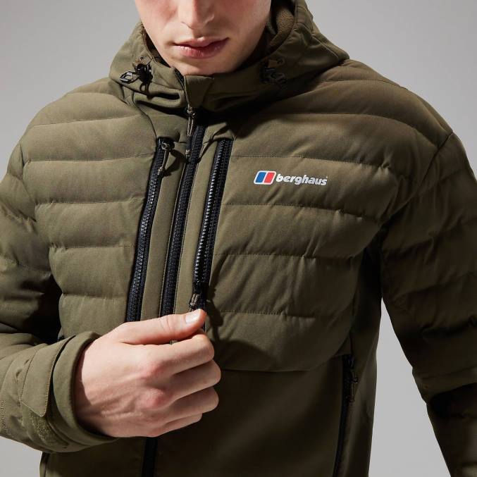 Berghaus moški theran hibridna jakna s kapuco 6JTH61 oblačila oljčna noč