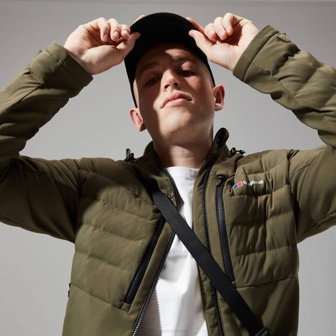 Berghaus moški theran hibridna jakna s kapuco 6JTH61 oblačila oljčna noč