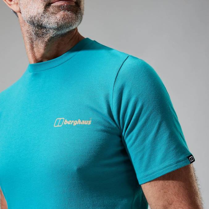 Berghaus moški majica s kratkimi rokavi z barvnim logotipom snowdon 6JTH189 oblačila temno turkizna