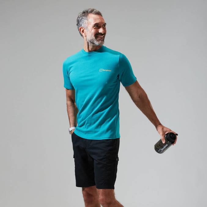 Berghaus moški majica s kratkimi rokavi z barvnim logotipom snowdon 6JTH189 oblačila temno turkizna