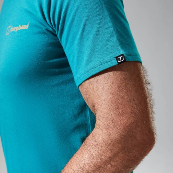 Berghaus moški majica s kratkimi rokavi z barvnim logotipom snowdon 6JTH189 oblačila temno turkizna