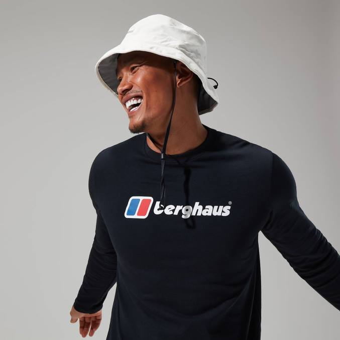 Berghaus moški majica z dolgimi rokavi z organskim velikim logotipom 6JTH217 oblačila Črna