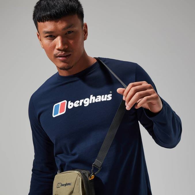 Berghaus moški majica z dolgimi rokavi z organskim velikim logotipom 6JTH219 oblačila temno modra