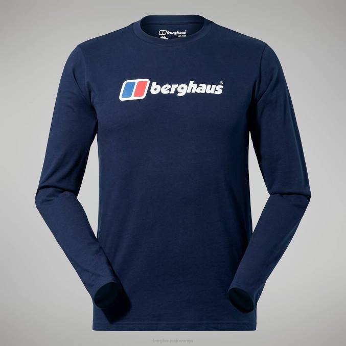 Berghaus moški majica z dolgimi rokavi z organskim velikim logotipom 6JTH219 oblačila temno modra