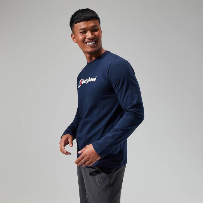 Berghaus moški majica z dolgimi rokavi z organskim velikim logotipom 6JTH219 oblačila temno modra