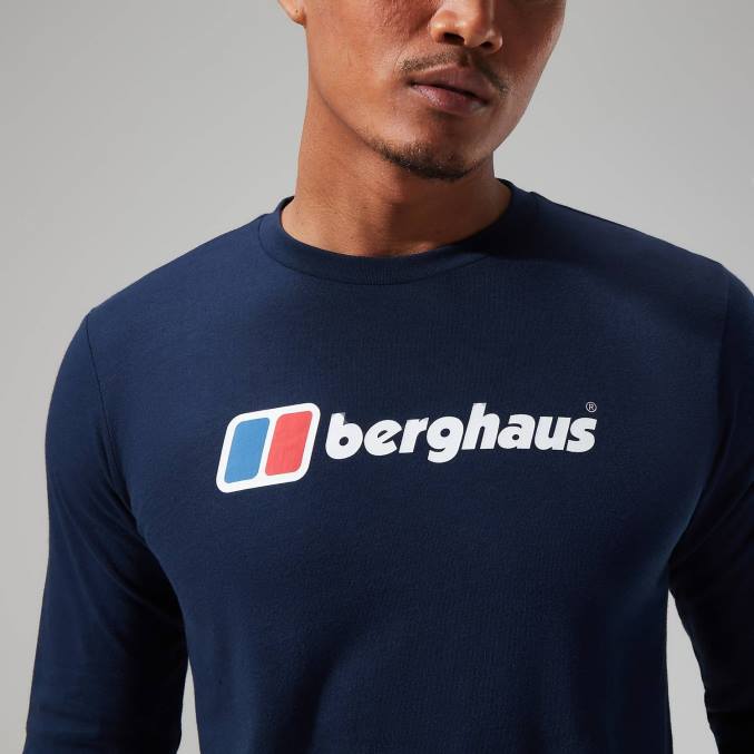Berghaus moški majica z dolgimi rokavi z organskim velikim logotipom 6JTH219 oblačila temno modra