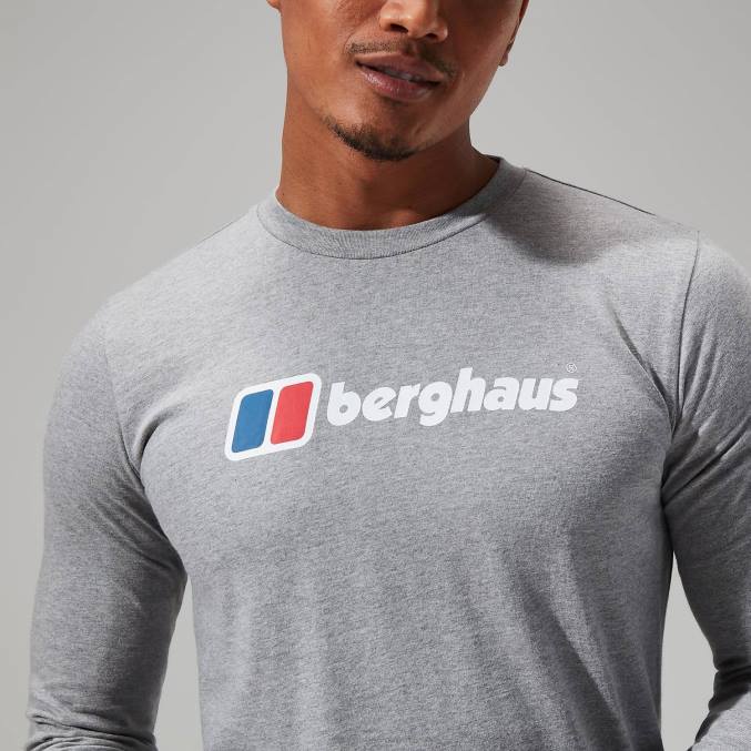 Berghaus moški majica z velikim logotipom z dolgimi rokavi 6JTH220 oblačila temno siva