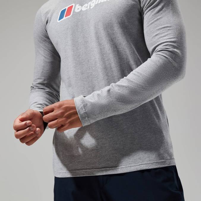 Berghaus moški majica z velikim logotipom z dolgimi rokavi 6JTH220 oblačila temno siva