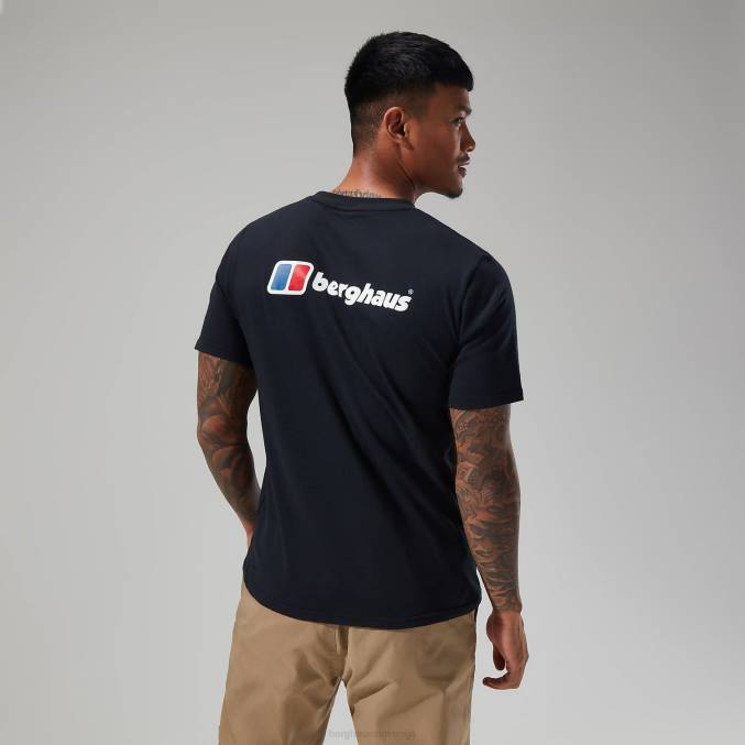 Berghaus moški organska majica z logotipom spredaj in zadaj 6JTH213 oblačila Črna
