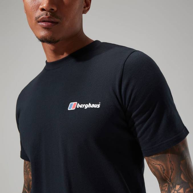 Berghaus moški organska majica z logotipom spredaj in zadaj 6JTH213 oblačila Črna