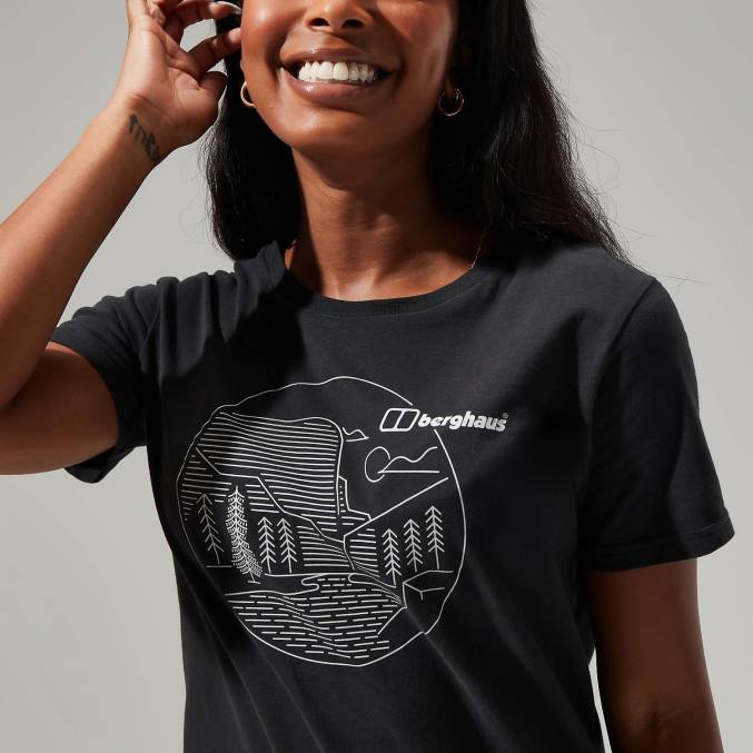 Berghaus ženske linearna krajinska super raztegljiva majica 6JTH479 oblačila Črna
