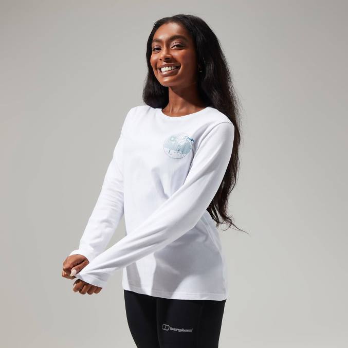 Berghaus ženske linearna ležeča majica z dolgimi rokavi 6JTH478 oblačila bela