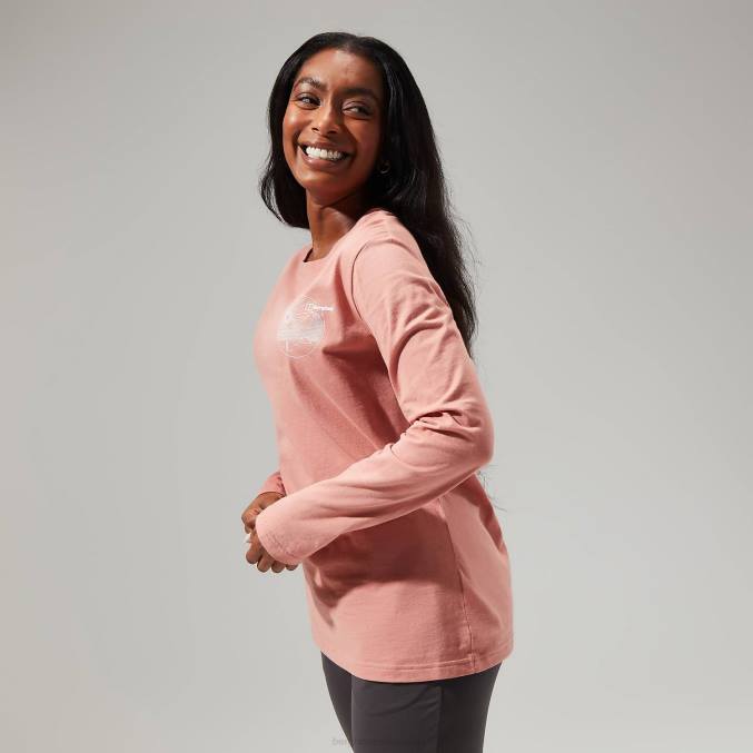 Berghaus ženske linearna ležeča majica z dolgimi rokavi 6JTH483 oblačila roza