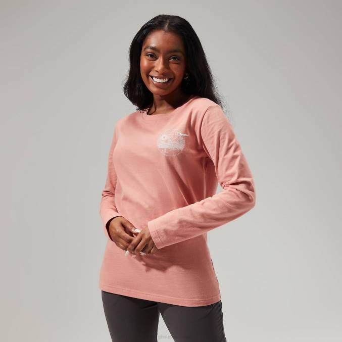 Berghaus ženske linearna ležeča majica z dolgimi rokavi 6JTH483 oblačila roza