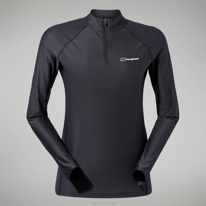 Berghaus ženske 24/7 tech majica z dolgimi rokavi in ​​pol zadrgo 6JTH504 oblačila Črna