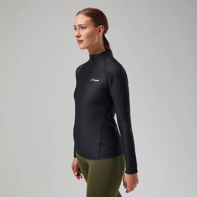 Berghaus ženske 24/7 tech majica z dolgimi rokavi in ​​pol zadrgo 6JTH504 oblačila Črna