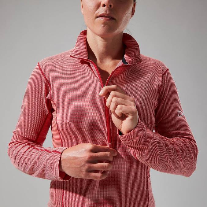 Berghaus ženske mtn vodilo z dolgimi rokavi in ​​pol zadrgo 6JTH522 oblačila visoka rdeča/goji jagoda