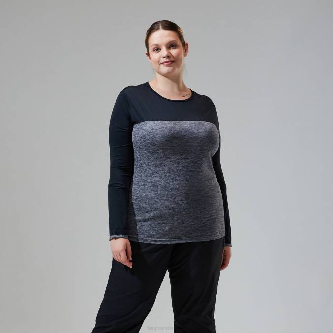 Berghaus ženske voyager tech majica z dolgimi rokavi 6JTH510 oblačila temno siva/črna