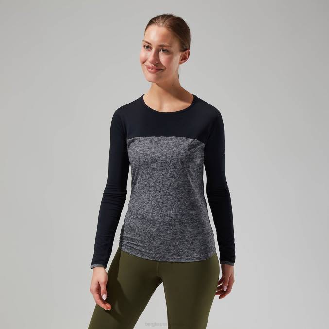 Berghaus ženske voyager tech majica z dolgimi rokavi 6JTH510 oblačila temno siva/črna