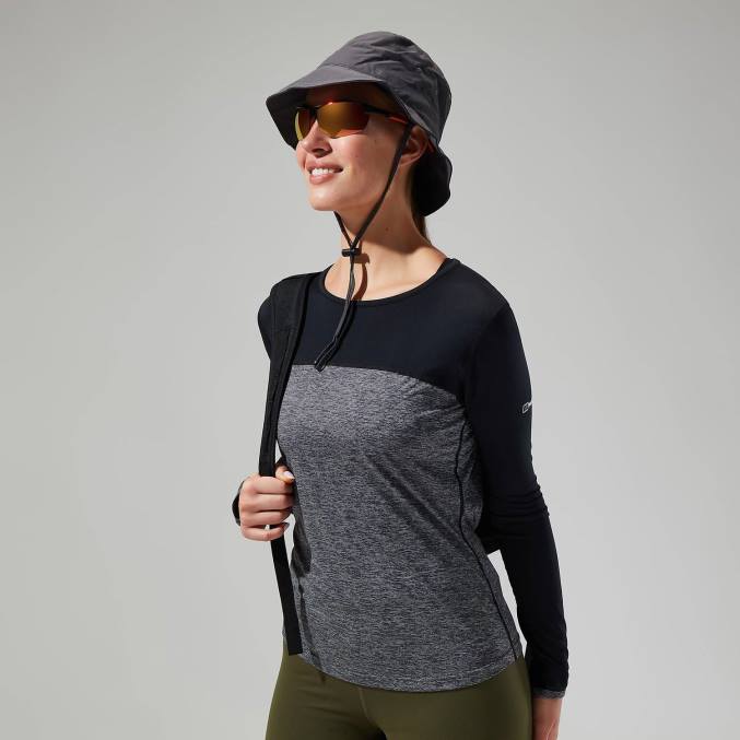 Berghaus ženske voyager tech majica z dolgimi rokavi 6JTH510 oblačila temno siva/črna