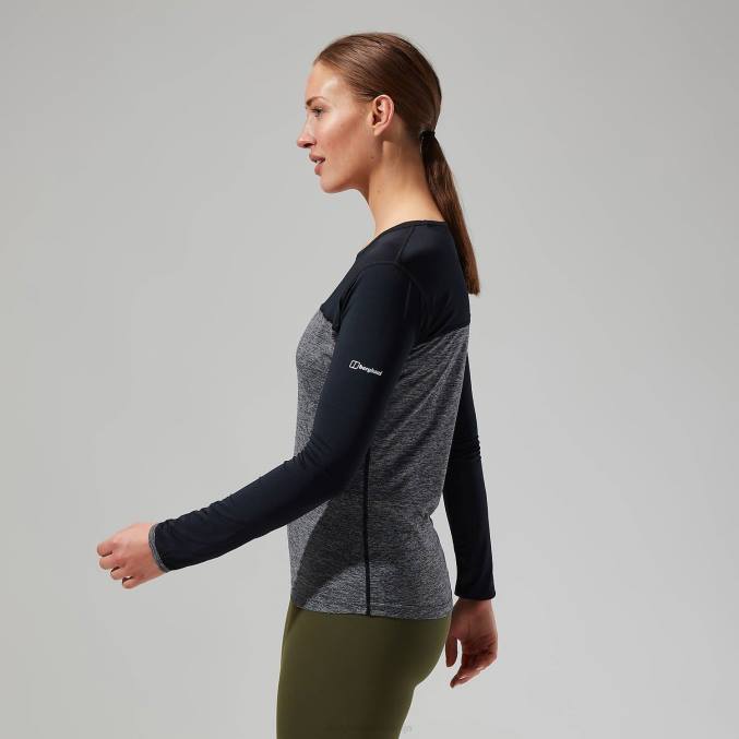 Berghaus ženske voyager tech majica z dolgimi rokavi 6JTH510 oblačila temno siva/črna