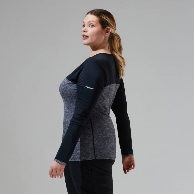 Berghaus ženske voyager tech majica z dolgimi rokavi 6JTH510 oblačila temno siva/črna