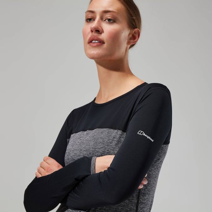 Berghaus ženske voyager tech majica z dolgimi rokavi 6JTH510 oblačila temno siva/črna
