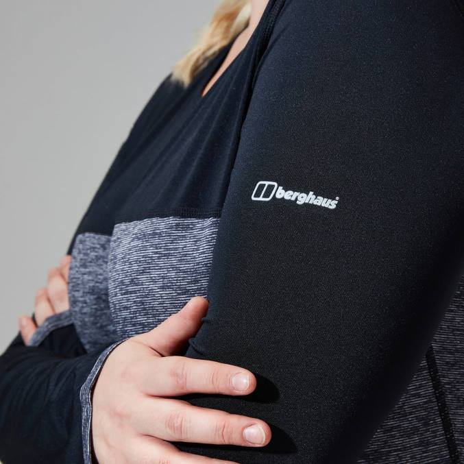 Berghaus ženske voyager tech majica z dolgimi rokavi 6JTH510 oblačila temno siva/črna