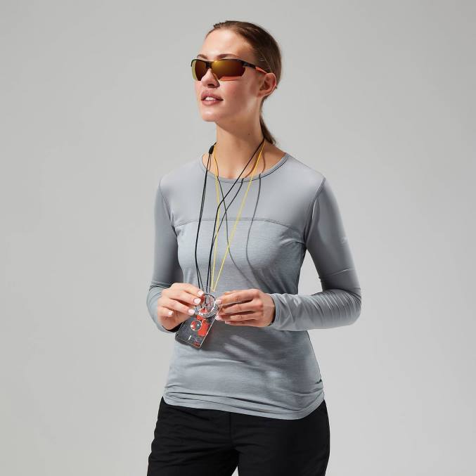 Berghaus ženske voyager tech majica z dolgimi rokavi 6JTH512 oblačila siva